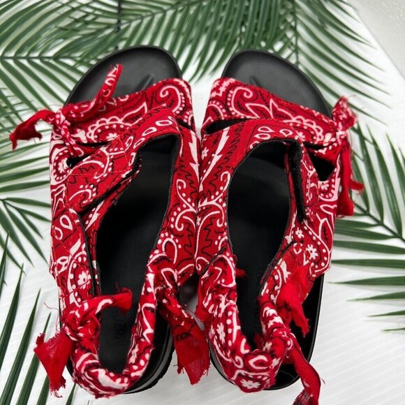 Arizona Love Red/White Apache Bandana-Detail Open-Toe Slingback Sandals - Picture 6 of 10